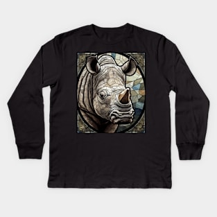 Grey rhino face Kids Long Sleeve T-Shirt